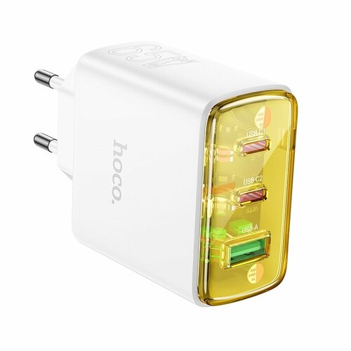 Зарядное устройство HOCO CS44A Smart PD65W + QC3.0, Three-port charger U+2C, Белый зарядное устройство блок питания зарядка amperin ai as45c для ноутбука asus 5в 3а 9в 3а 15в 3а 20в 2 25а type c