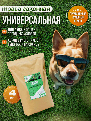 Изображение товара Газонная трава, семена, универсальная травосмесь, 4 кг
