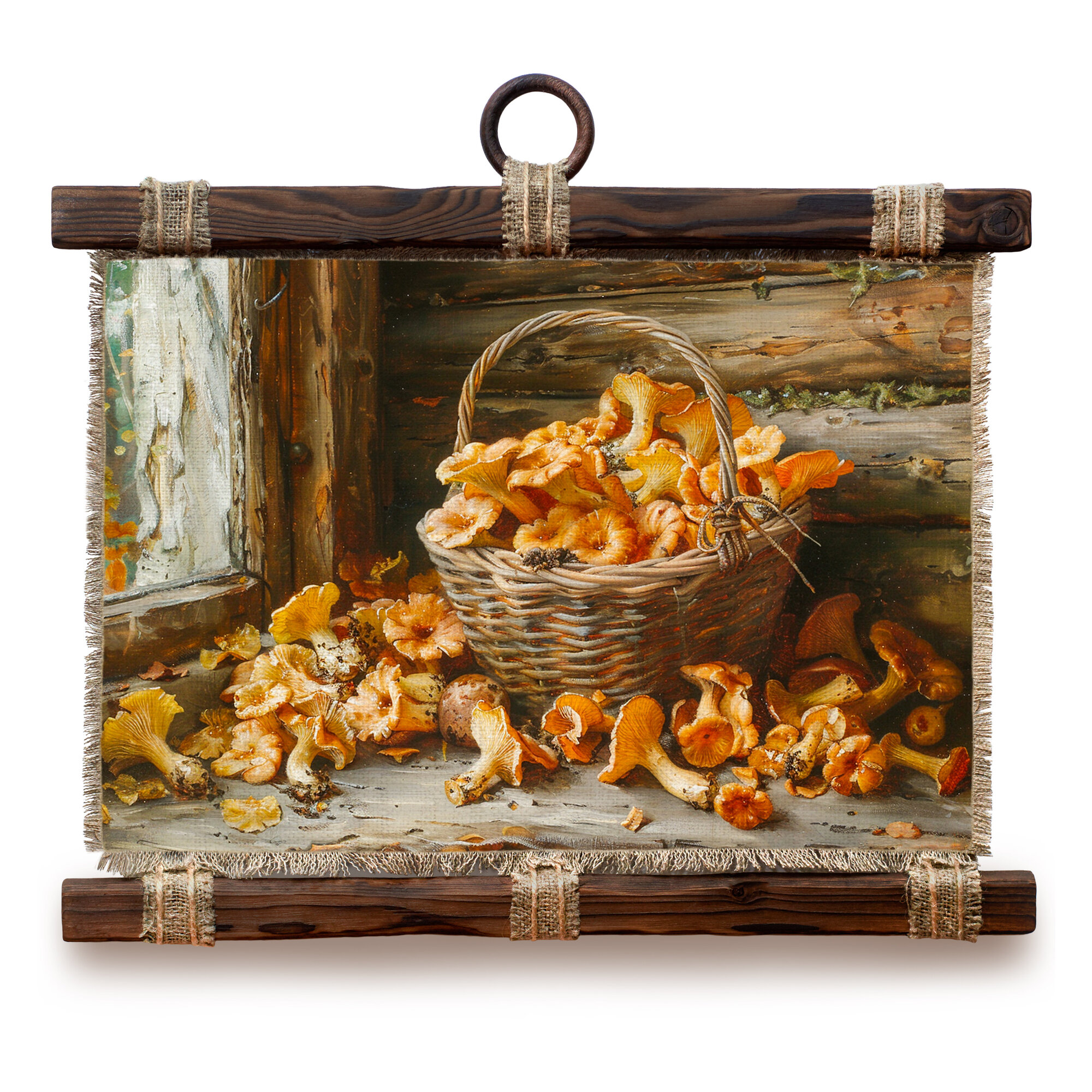 Панно ручной работы Универсальный свиток / Корзина лисичек А4