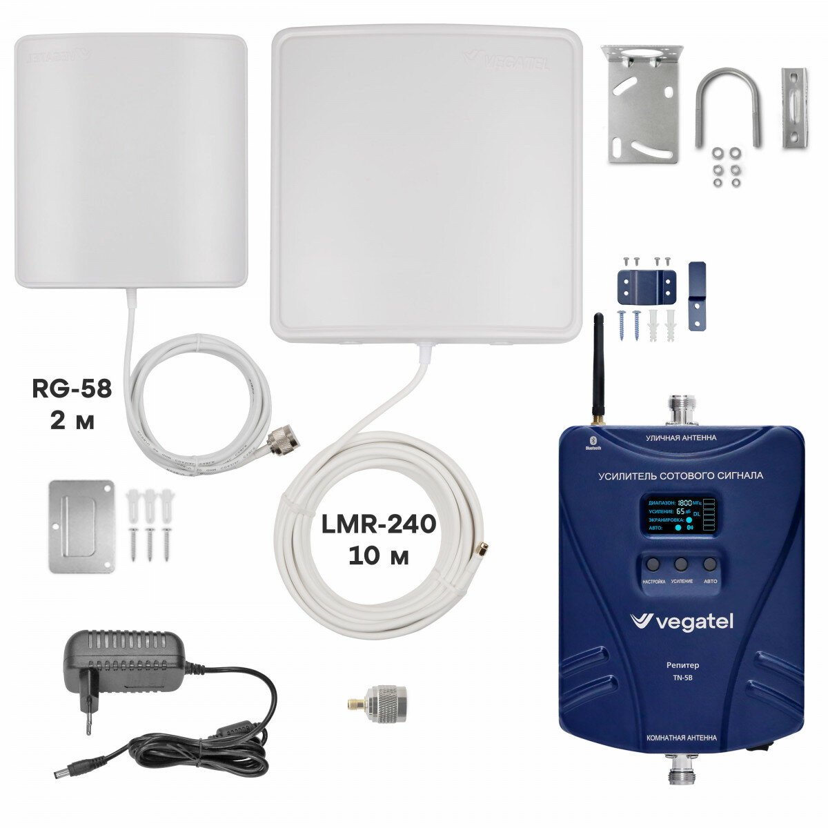 Комплект для усиления сотовой связи и интернета 2G/3G/4G/LTE VEGATEL TN-5B до 350м2