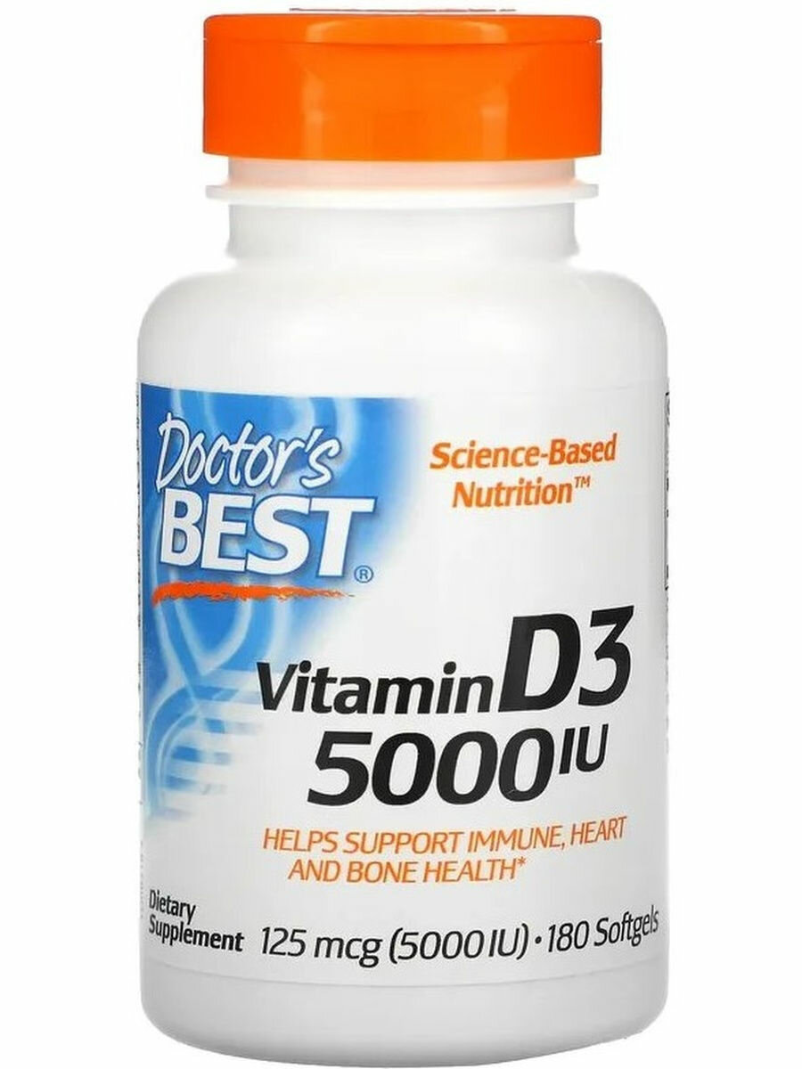 Doctor's Best, Витамин D3, 125 мкг (5,000 МЕ), 180 Капсул
