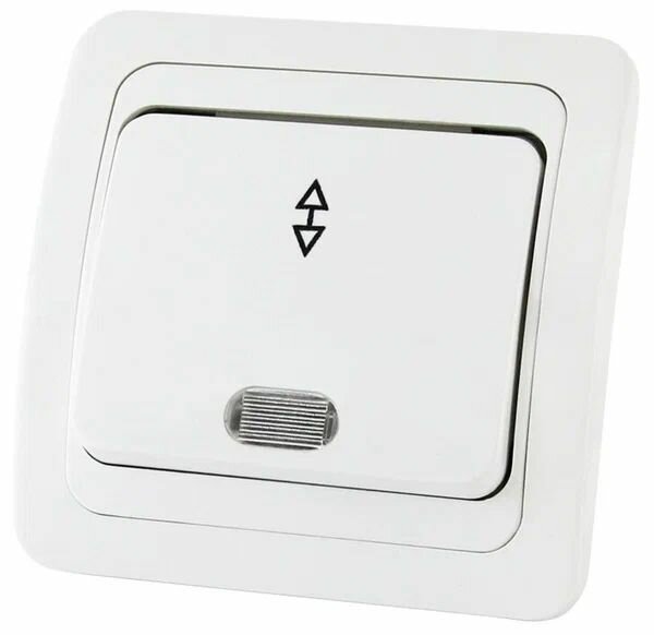 Выключатель проходной переключатель одноклавишный на 2 направления с подсветкой 10А, белый, Валдай