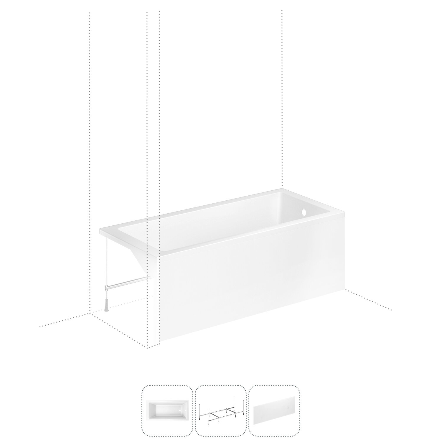 Акриловая ванна 170x80 с каркасом и экраном Lavinia Boho Element S2-37090080 в наборе 3 в 1: прямоугольная ванна 170 x 80 см, каркас, экран
