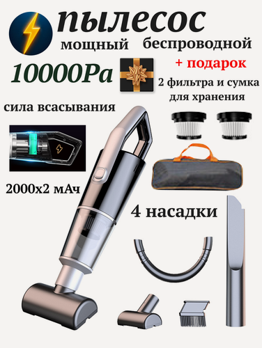 Изображение товара Пылесос для автомобиля беспроводной мощный, автомобильный аккумуляторный ручной портативный мини пылесос для салона машины и мебели