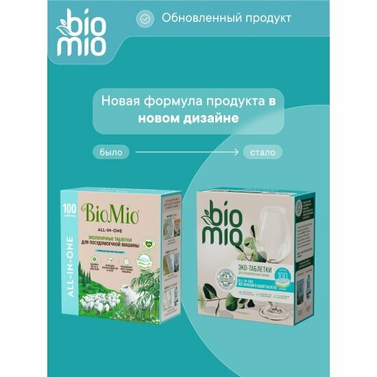 Таблетки для посудомоечной машины Biomio BIO-TABS All-in-One Эвкалипт, экологичные, 16 г, 100 шт — фото 1