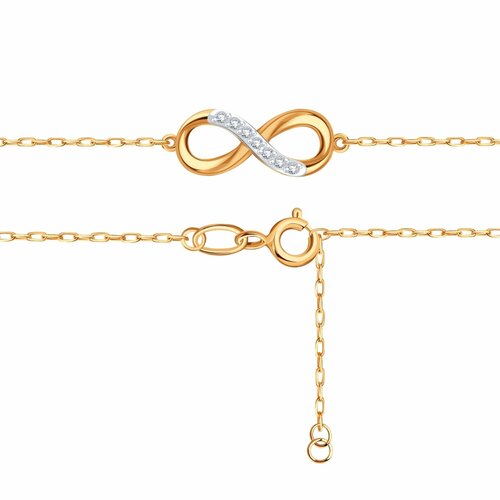 Браслет Diamant online, красное золото, 585 проба, фианит, длина 16 см., прозрачный