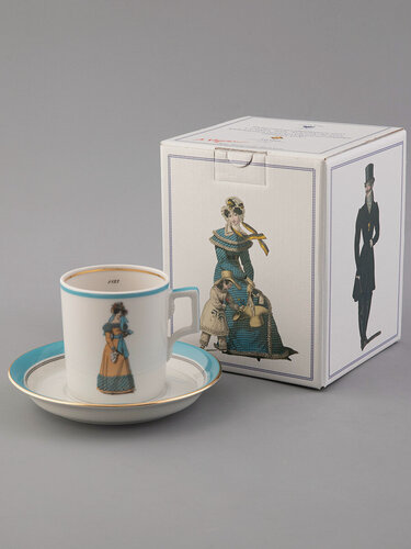 Изображение товара Чайная пара "Modes de Paris" 1823, костяной фарфор, форма Гербовая, Императорский фарфоровый завод
