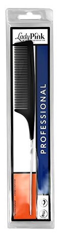 Расческа-гребень для волос LADY PINK BASIC PROFESSIONAL карбоновая с металлической ручкой, 22 см