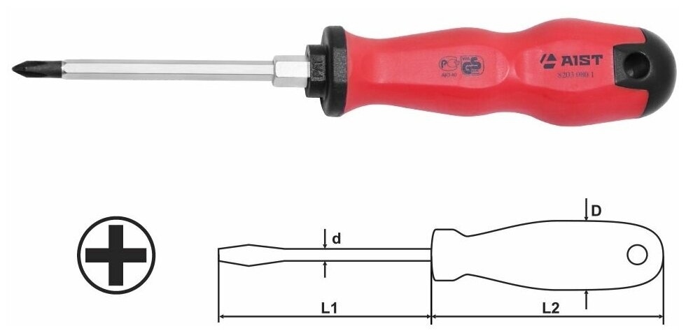 Отвертка крестовая PH3 150мм силовая под ключ AIST 82031503 крестообразная PHILLIPS РН3