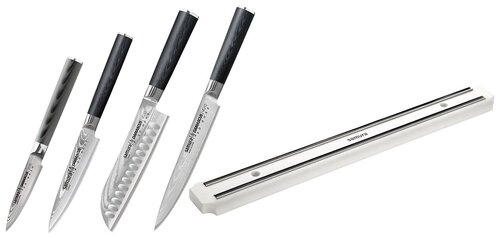 Набор из 4-х ножей, овощной, универсальный, сантоку, слайсер и магнитный держатель белого цвета SD-0244МБД