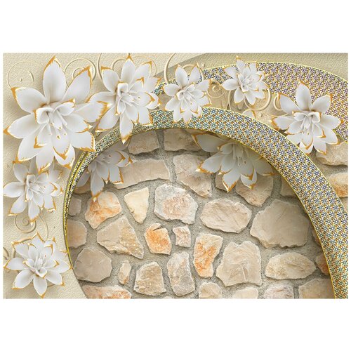 Цветы и камни 3D - Виниловые фотообои, (211х150 см) тоннель цветы золото 3d виниловые фотообои 211х150 см