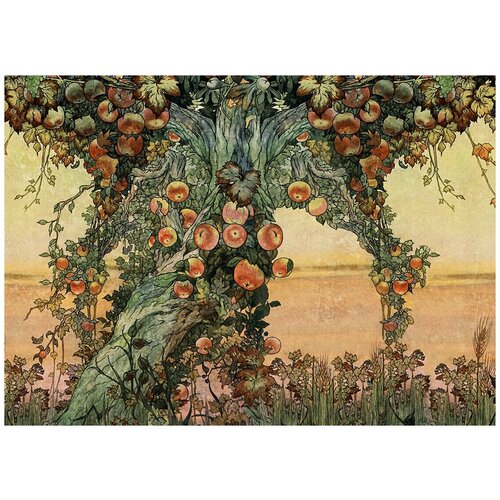 Старая яблоня живопись - Виниловые фотообои, (211х150 см)