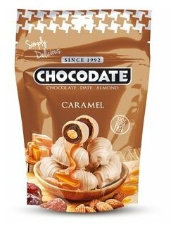 Финики «Chocodate» с миндалем и карамелью в сочетании белого и молочного шоколада 100 грамм - фотография № 2