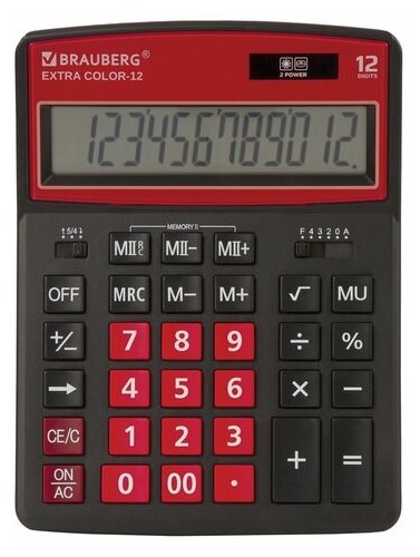Калькулятор настольный BRAUBERG EXTRA COLOR-12-BKWR (206x155 мм), 12 разрядов, двойное питание, черно-малиновы