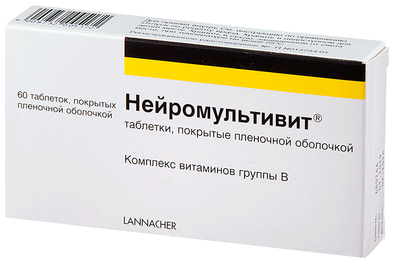 Нейромультивит таб. п/о плен., 200 мг + 100 мг + 0.2 мг, 60 шт.
