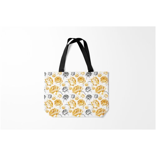 фото Сумка-шоппер / 46х35 см / девушкам / цветочки и бабочки розы. золото с черным burnettie