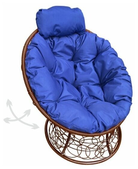 Кресло m-group папасан пружинка мини ротанг коричневое, синяя подушка - фотография № 6