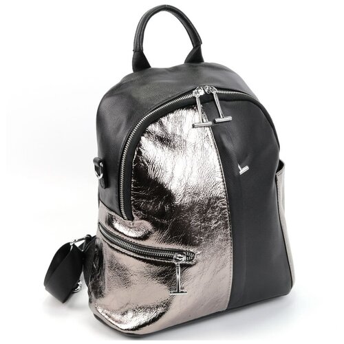 фото Женский кожаный рюкзак 8071 блек (сильвер-blwn) piove