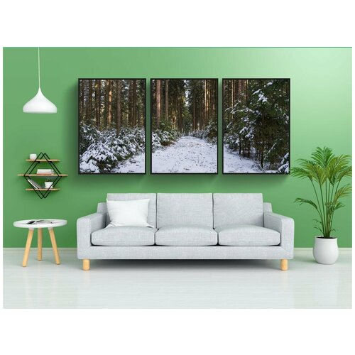 фото Набор модулных постеров для интерьера "лес, лесная тропа, снег" 60x90 см. в тубусе, без рамки lotsprints