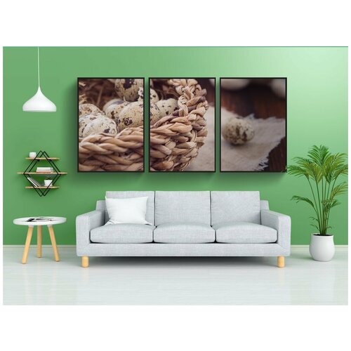 фото Набор модулных постеров для интерьера "перепелиные яйца, яйца, маленькие яйца" 60x90 см. в тубусе, без рамки lotsprints