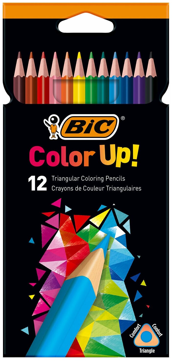 Карандаши цветные BIC 12 цветов, "Color UP", пластиковые, трехгранные (9505271)