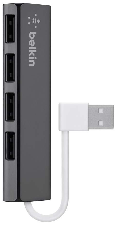 Концентратор 4-х портовый Belkin USB 2.0 для путешествий, ультратонкая серия, серый (F4U042bt)