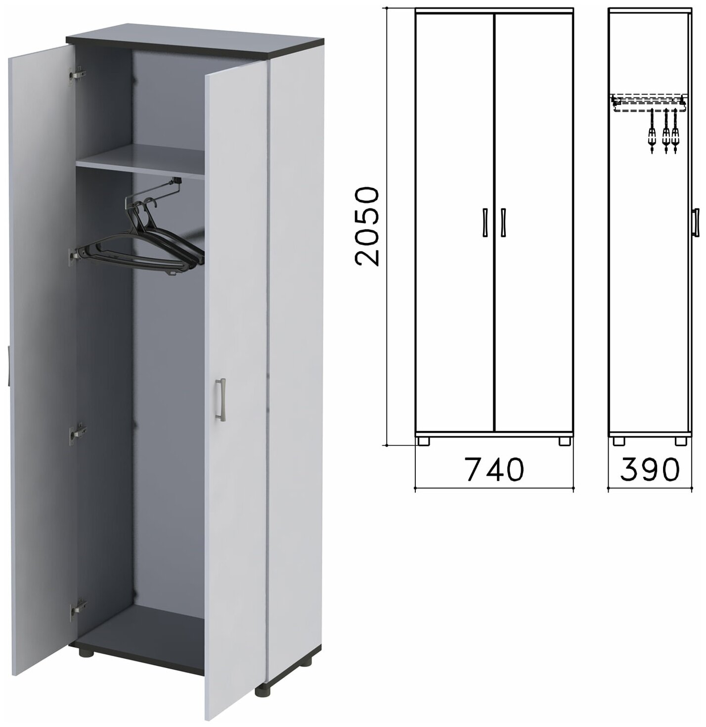 Шкаф для одежды "Монолит", 740х390х2050 мм, цвет серый, ШМ49.11
