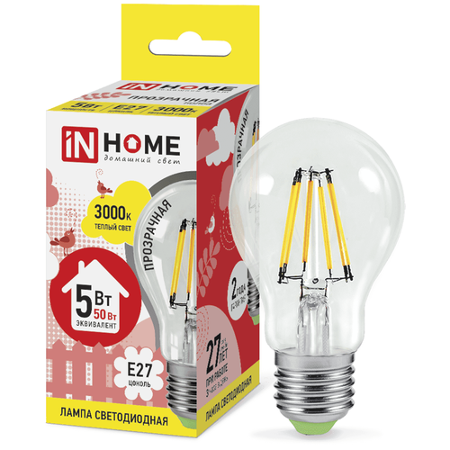 фото Newsq in home лампа светодиодная led-a60-deco 5вт 230в е27 3000к 450лм прозрачная in home 4690612008028