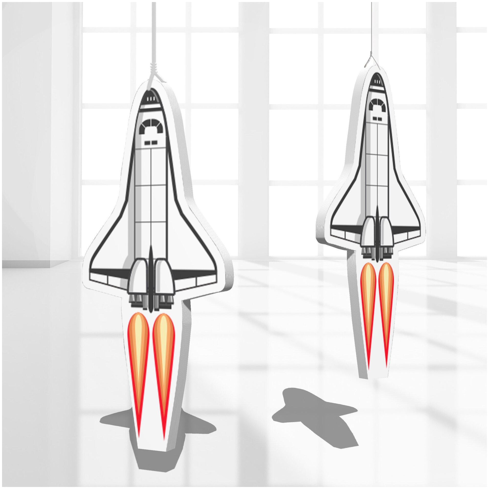 Подвесная двухсторонняя фигура "Воздушно-космический самолет" (пластик) / Украшение подвесное на День космонавтики / 20x20 см.