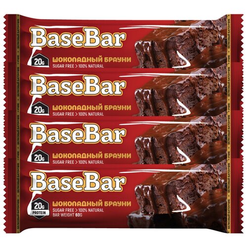 фото Батончик протеиновый base bar "шоколадный брауни", 20гр белка, 60 гр., 4 шт