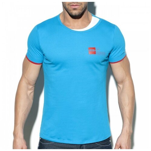 Футболка &quot;Double Neck T-Shirt - Peacock&quot; / ES Collection / Бирюзовый / Размер L цвет голубой/бирюзовый