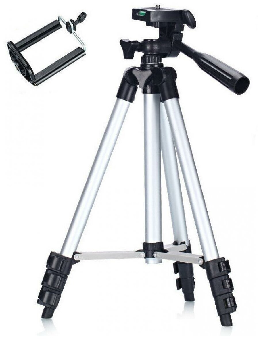 Штатив для камеры и телефона Tripod 3120А, серебристый, черный