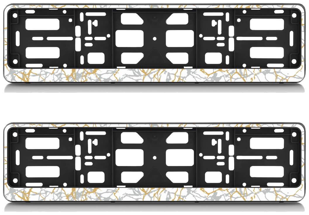 Комплект автомобильных рамок Мрамор белый с золотом, черные, 2 шт.
