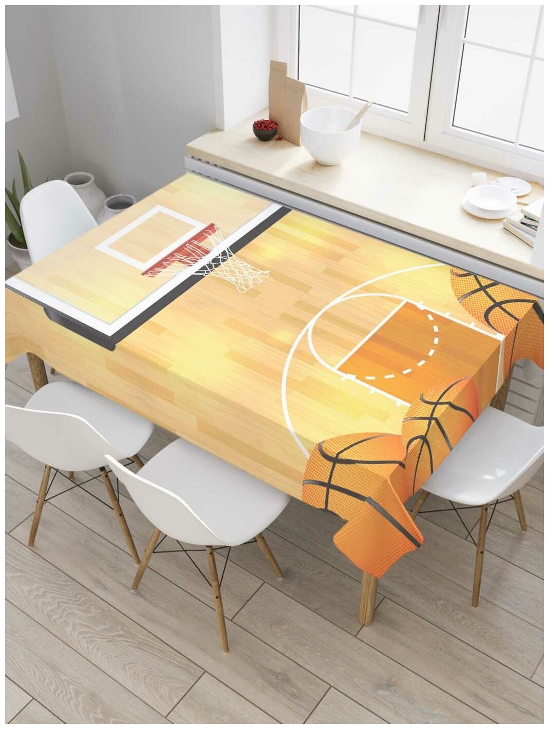 Скатерть прямоугольная JoyArty на кухонный стол "Баскетбольный старт" из оксфорда, 120x145 см