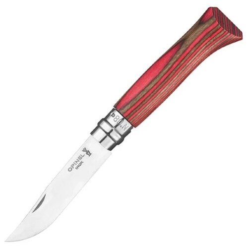 Нож Opinel №08, нержавеющая сталь, ручка из березы, красная ручка, 002390