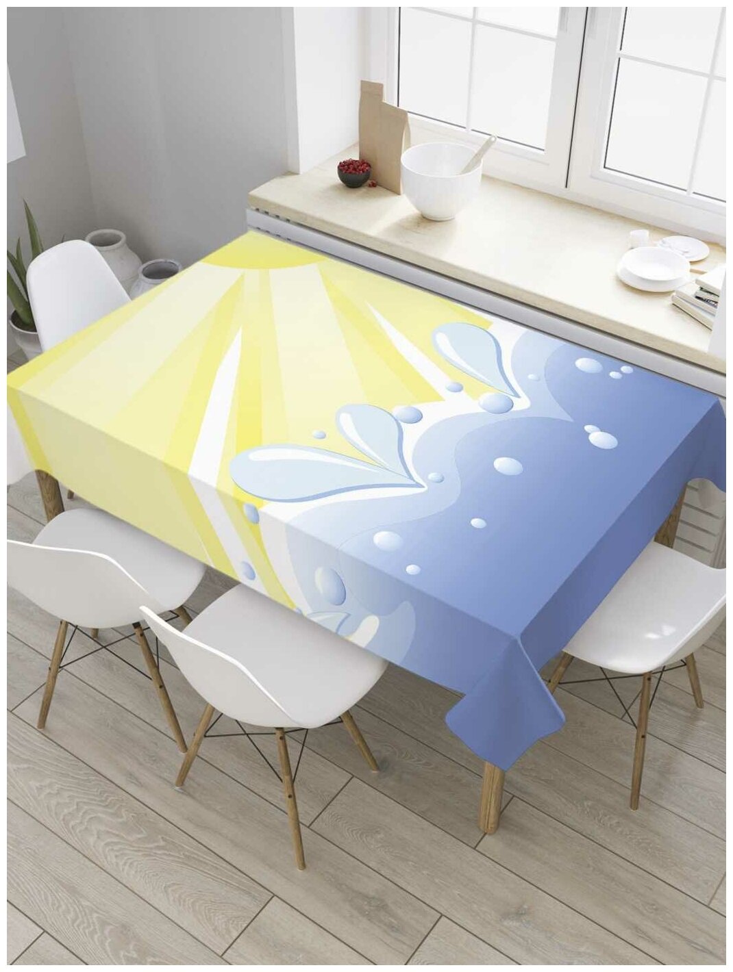 Скатерть прямоугольная JoyArty на кухонный стол "Всплеск волн в лучах" из оксфорда, 120x145 см