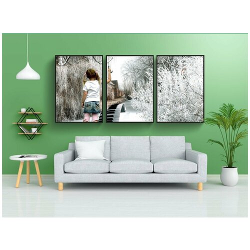 фото Набор модулных постеров для интерьера "ребенок, зима, фотомонтаж" 60x90 см. в тубусе, без рамки lotsprints