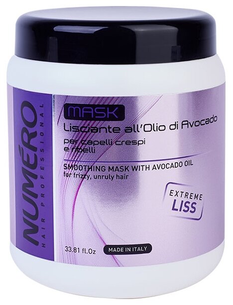 Brelil Professional Numеro Liss Smoothing Mask with Avocado Oil Разглаживающая маска для волос, 1000 мл, банка