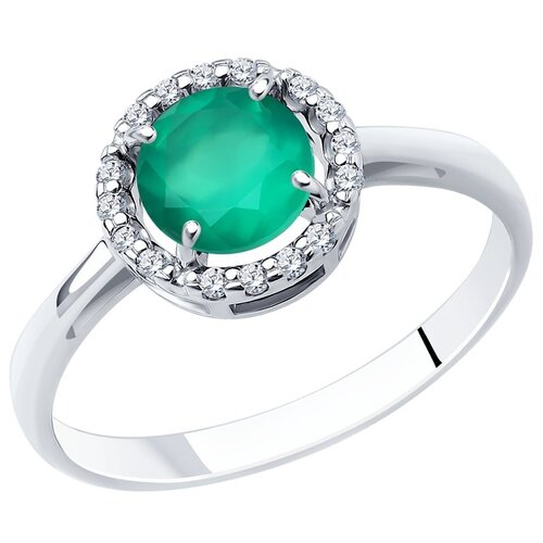 Кольцо SOKOLOV, серебро, 925 проба, агат, фианит, размер 17.5, бесцветный, зеленый кольцо с марказитами агатом и фианитами из серебра