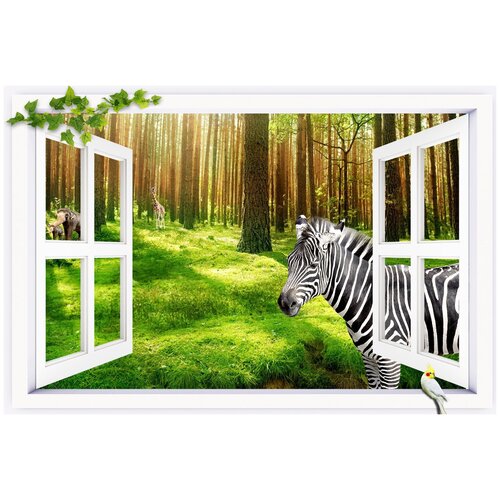 Фотообои Уютная стена 3D окно в мир животных 410х270 см Виниловые Бесшовные (единым полотном)