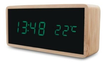 Настольные цифровые часы / Настольный будильник / Светло- коричневые с зелеными цифрами