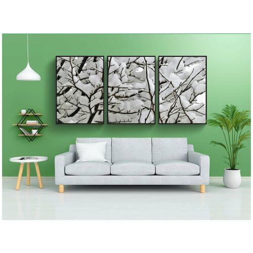 фото Набор модулных постеров для интерьера "зима, снег, сучки" 60x90 см. в тубусе, без рамки lotsprints