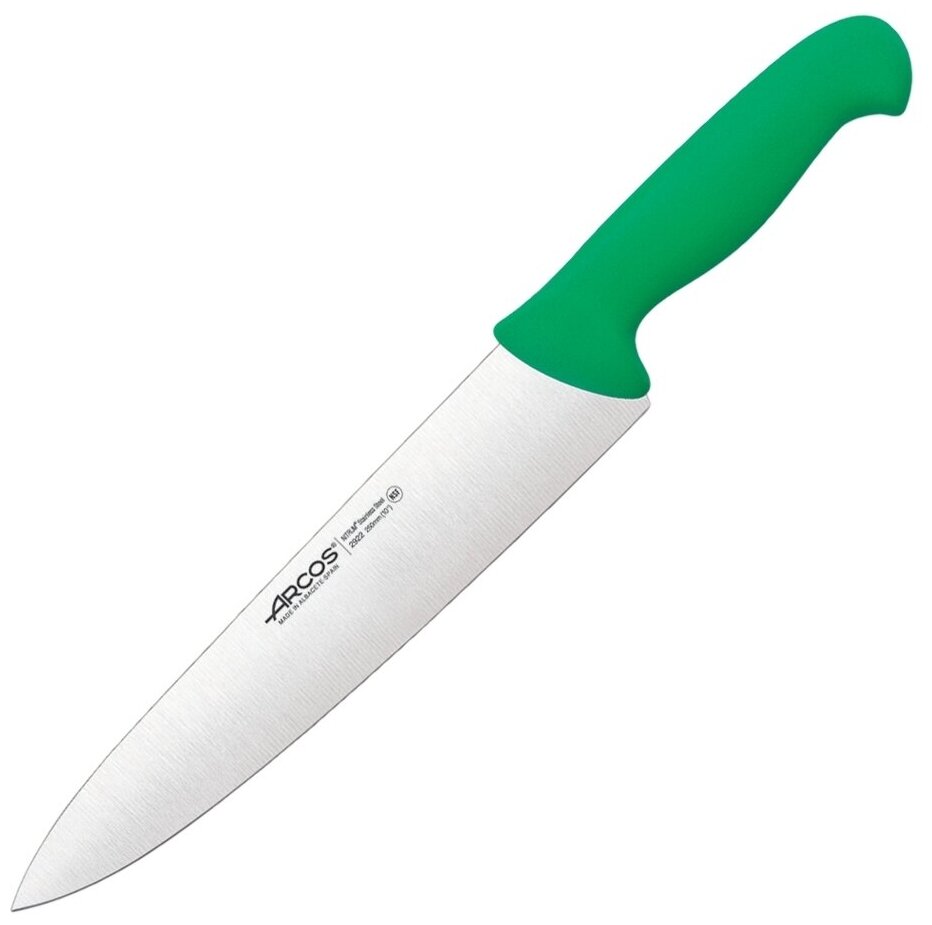 Нож кухонный поварской-шеф 25 см, зеленая рукоять нержавеющая сталь Nitrum, серия 2900, Arcos, 292221