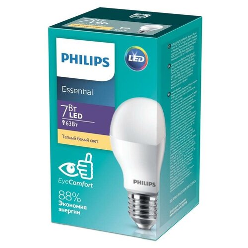 фото Лампа светодиодная philips 7 вт e27 грушевидная 3000 к теплый белый свет 3 шт.