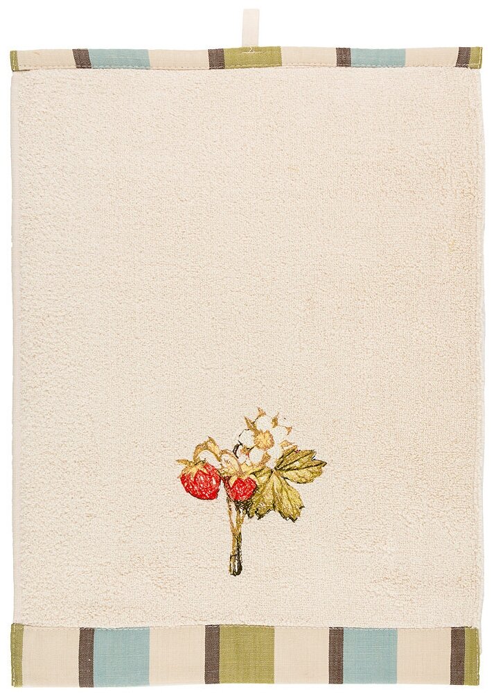 Полотенце махровое ягодка 30х50см ,беж, лайм, вышивка Santalino (850-600-64) - фотография № 1