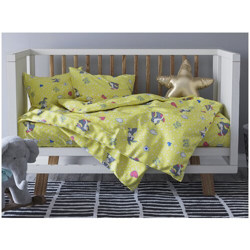 фото Комплект постельного белья детский в кроватку galtex бязь зайки серые бело- желтый галтекс
