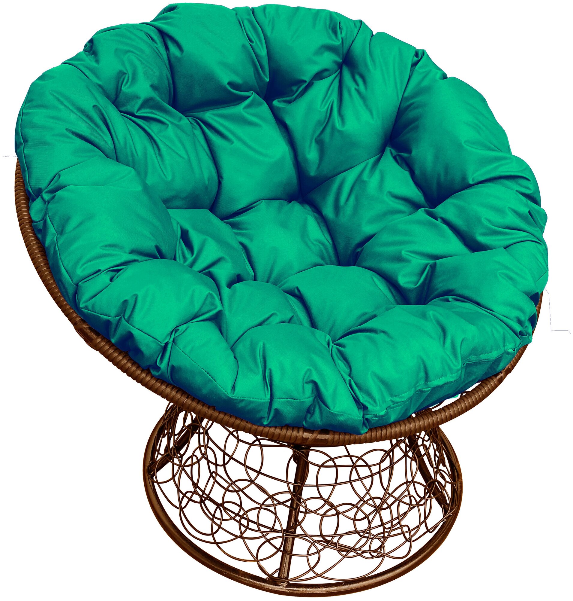 Кресло Папасан ротанг коричневое+зеленая подушка .