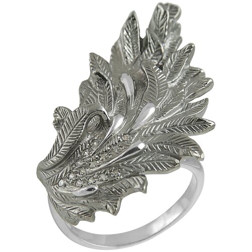 Кольцо Альдзена Крылья К-15018, серебро, 925 проба, родирование, фианит, размер 18, серебряный, черный
