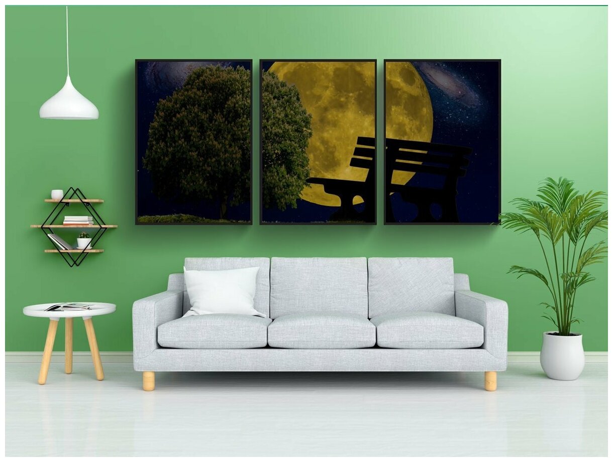 Набор модулных постеров для интерьера "Луна звезды вселенная" 60x90 см. в тубусе без рамки