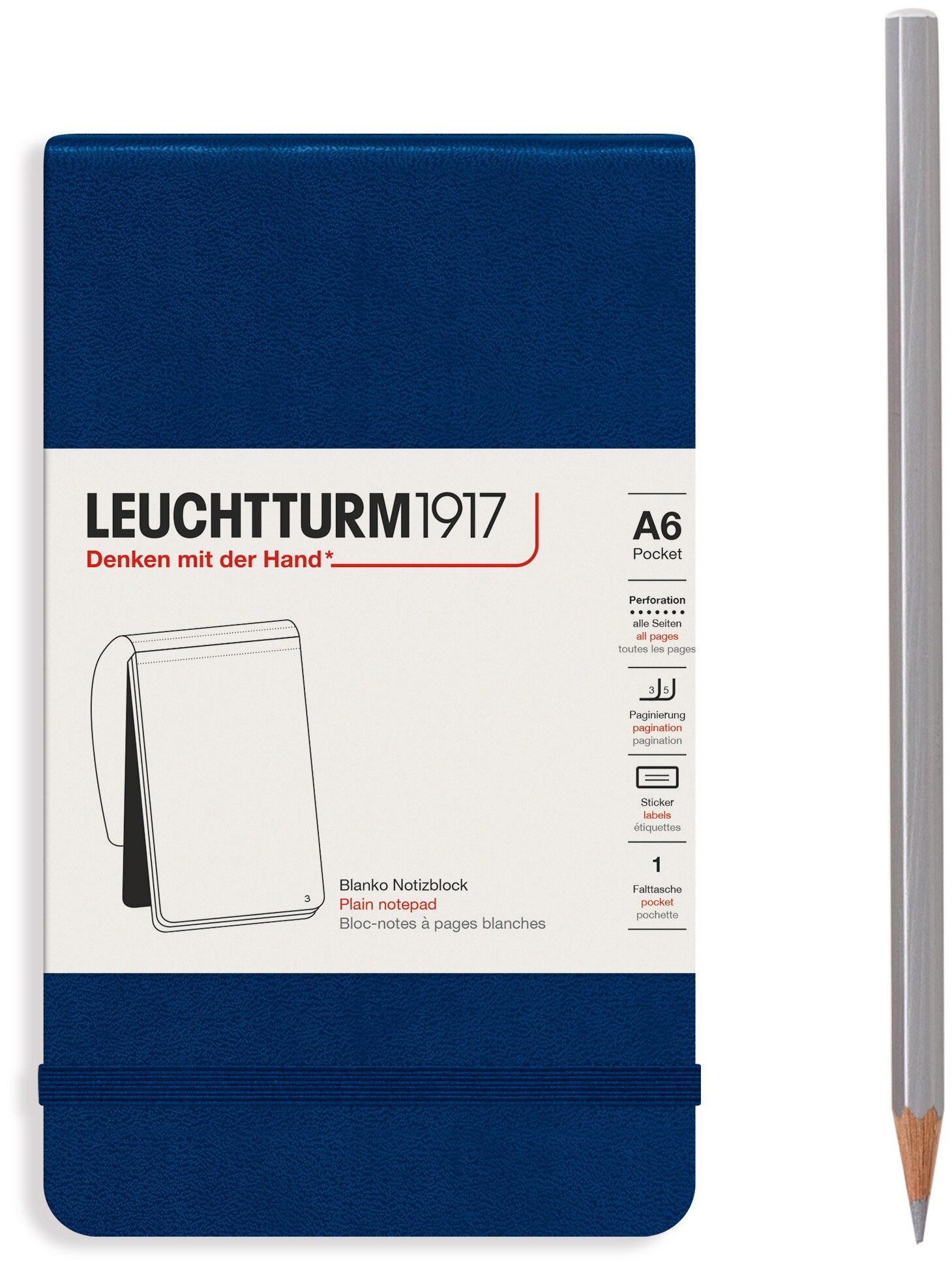 Блокнот Leuchtturm Reporter Pocket A6 Navy твердая обложка 188 стр без линовки (364406)